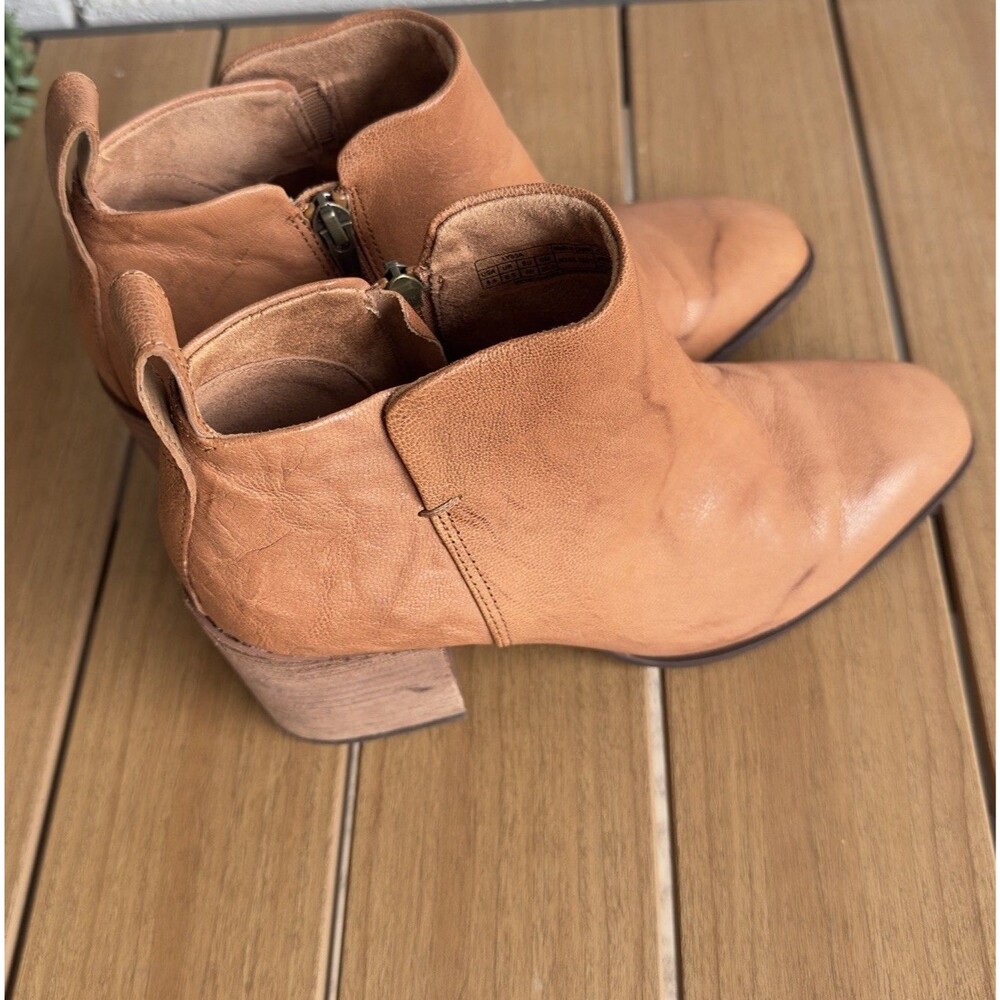 Vionic Lyssa Womens 8.5 Brown Leather Ankle Boots Booties Block Heel Side Zip